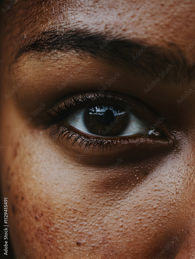 Capturing the depth of a soulful gaze during twilight, highlighting textured skin and the subtle play of light in the eyes of a young individual displaying resilience and beauty Capturing the depth of a soulful gaze during twilight, highlighting textured skin and the subtle play of light in the eyes of a young individual displaying resilience and beauty