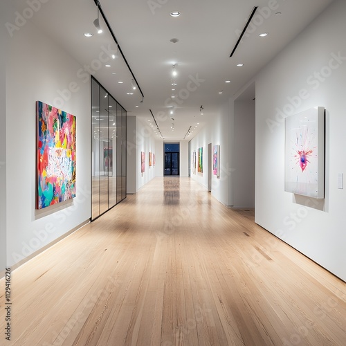 Gallery hallway with minimalist artwork