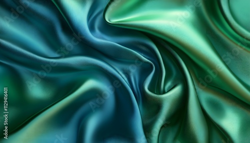 Smooth waves of blue and green satin fabric creating an elegant texture