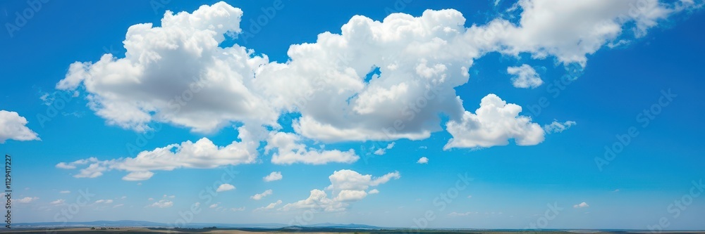 Blue sky with fluffy white clouds floating peacefully above a tranquil landscape, fluffy Blue sky with fluffy white clouds floating peacefully above a tranquil landscape, fluffy