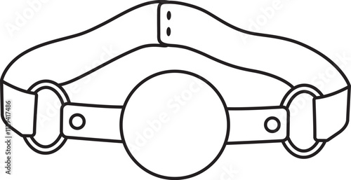 leather ball gag, adult sex toy, accessories for bdsm sex games, linear black and white icons, doodle and sketch style, hand drawing