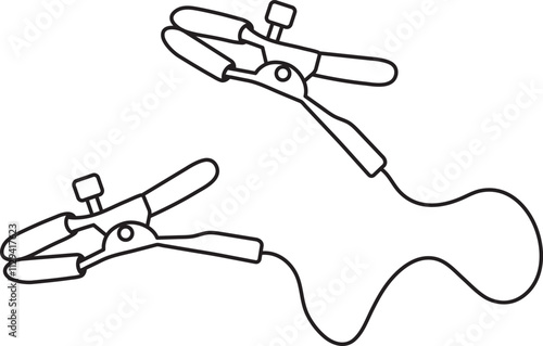 nipple clamps, adult sex toy, accessories for bdsm sex games, linear black and white icons, doodle and sketch style, hand drawing