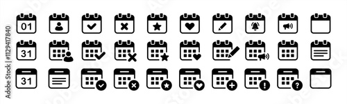 Calendar thin line icon set. containing Week, Day, Milestones, Goal, Event, payday and more stroke icons, vector 10 eps.