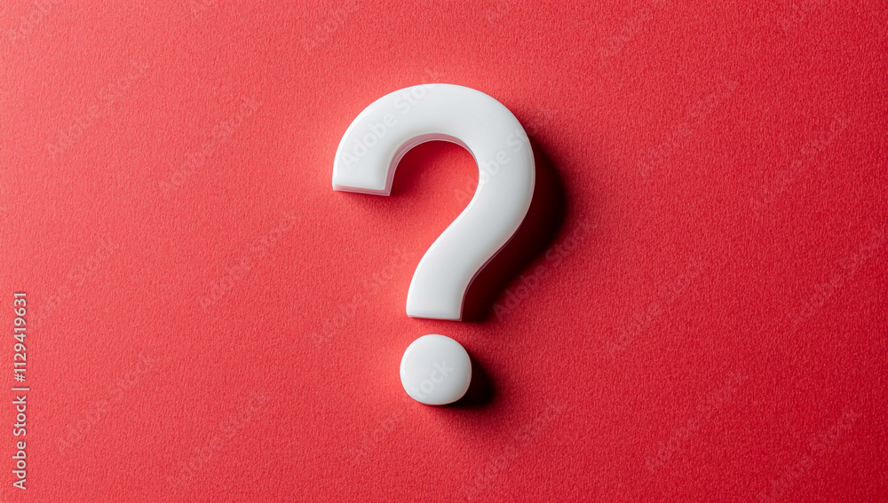 White question mark symbol on a vibrant red background indicating uncertainty or inquiry in a creative setting White question mark symbol on a vibrant red background indicating uncertainty or inquiry in a creative setting