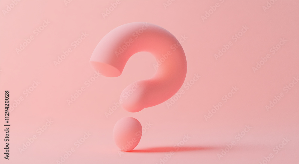 Curved pink question mark symbol against a soft pastel background conveys curiosity and intrigue in a minimalist design Curved pink question mark symbol against a soft pastel background conveys curiosity and intrigue in a minimalist design
