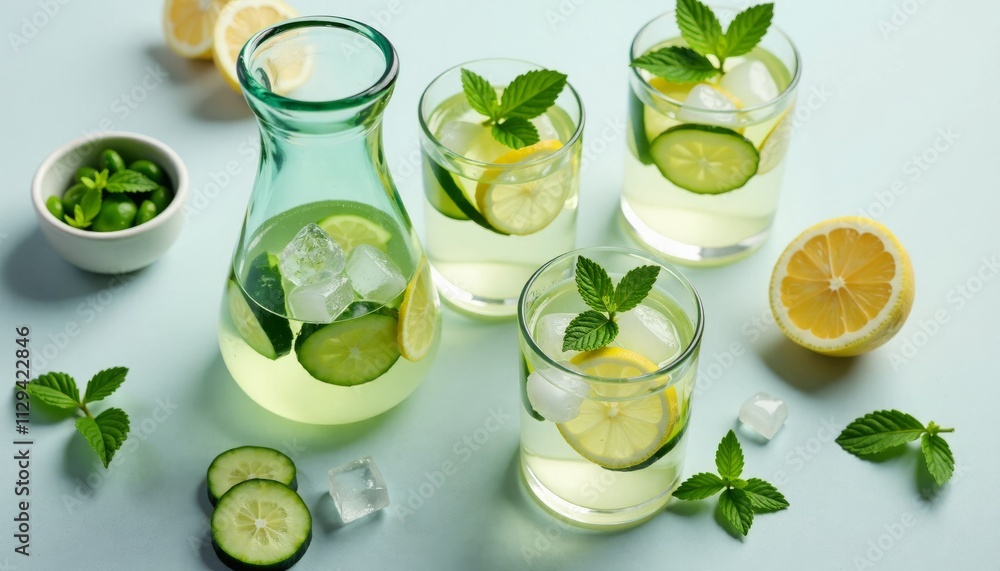 Infused detox water with lemon, cucumber, and mint leaves Infused detox water with lemon, cucumber, and mint leaves