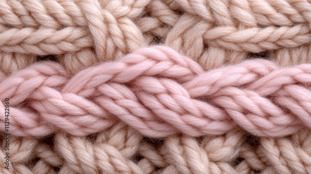 Soft woolen sweater texture showcases intricate cable designs in light brown and peach pink tones. This cozy fabric exudes warmth, perfect for textiles like throw blankets and wallpapers Soft woolen sweater texture showcases intricate cable designs in light brown and peach pink tones. This cozy fabric exudes warmth, perfect for textiles like throw blankets and wallpapers