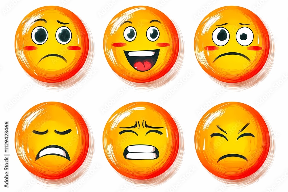 Diverse Cartoon Emotions Expressed by Colorful Round Faces Diverse Cartoon Emotions Expressed by Colorful Round Faces