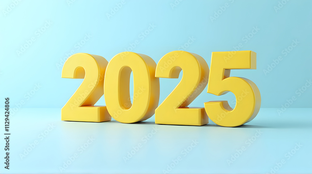 New Year 2025, a symbol of transition to the beginning of a new year, with 3D numbers, a clean light blue background, emphasizing freshness, simplicity and cheerfulness. New Year 2025, a symbol of transition to the beginning of a new year, with 3D numbers, a clean light blue background, emphasizing freshness, simplicity and cheerfulness.