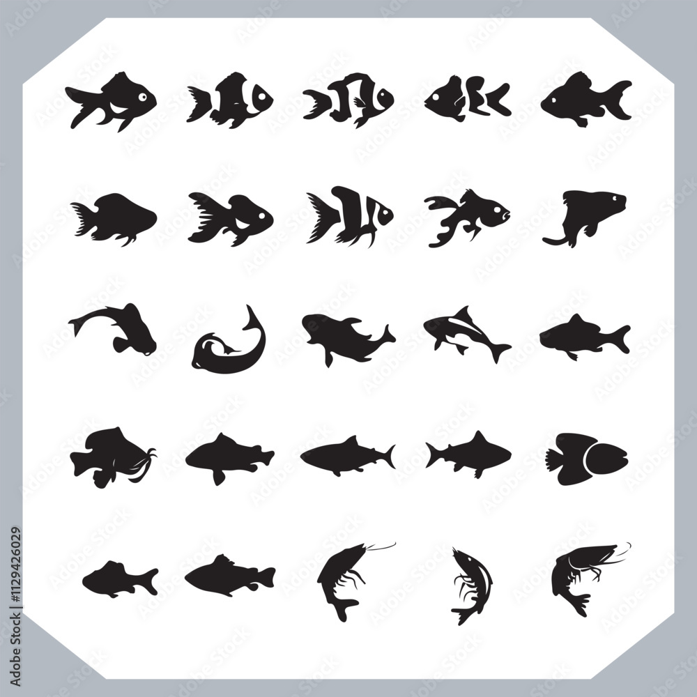 Obraz premium Unique and Trendy Logotype Fish Icons Featuring Fish Silhouettes for Professional Logo Creations in white background