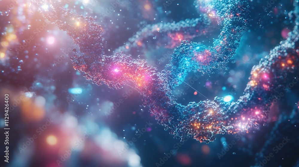 Abstract DNA structure with glowing particles. Abstract DNA structure with glowing particles.