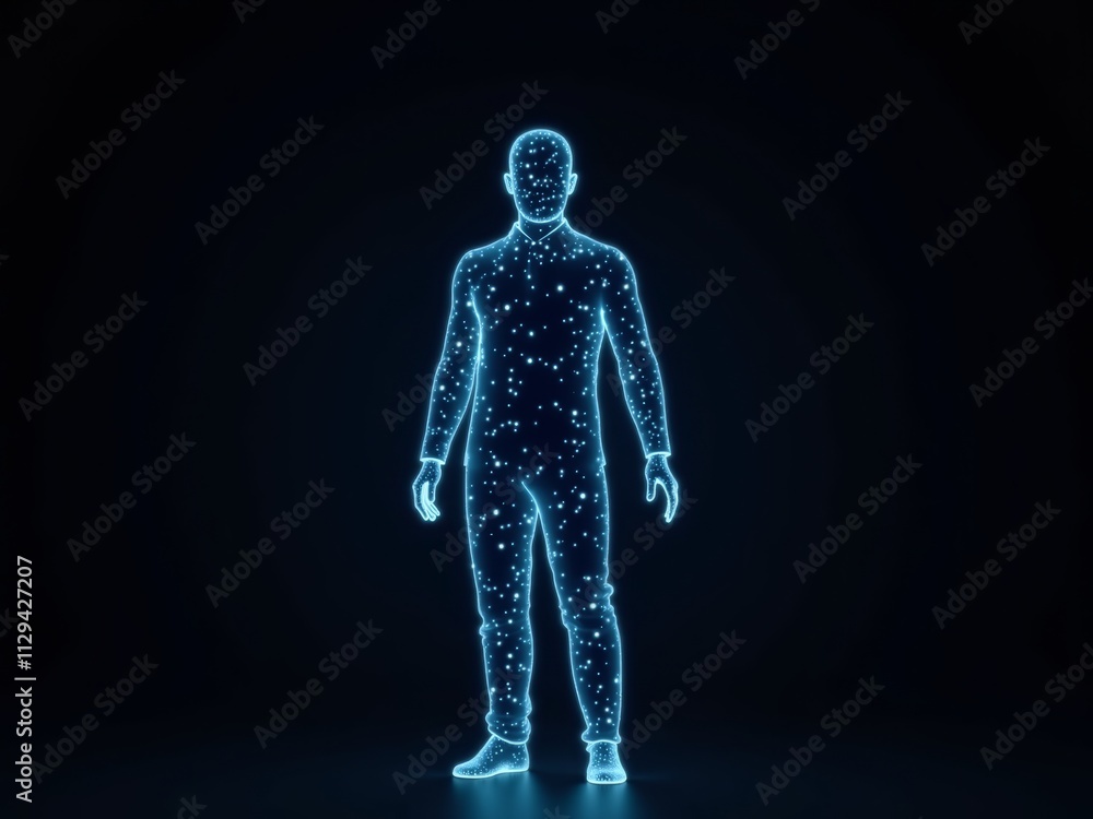 hologram illustration of anatomy with connected lines and dots hologram illustration of anatomy with connected lines and dots