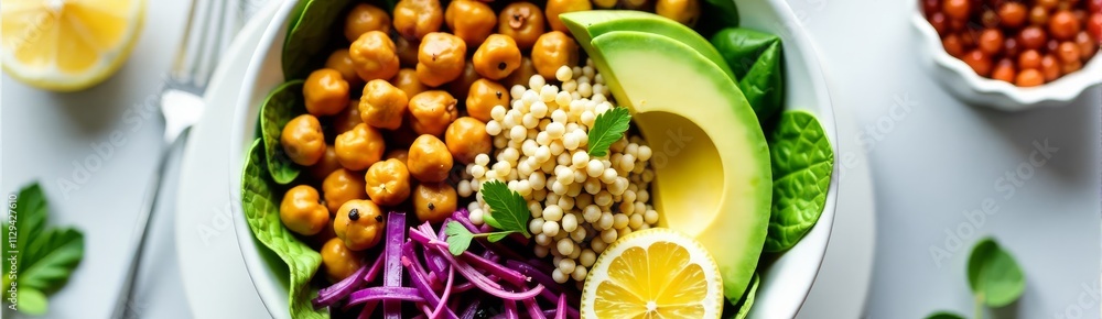 Buddha bowl with quinoa, roasted chickpeas, and fresh veggies Buddha bowl with quinoa, roasted chickpeas, and fresh veggies