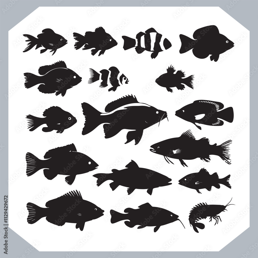Fototapeta premium Creative Collection of Fish Silhouette Logotype Icons for Modern and Elegant Logo Design in white background