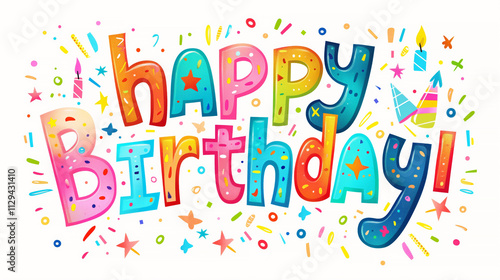 Colorful happy birthday celebration with festive decorations and vibrant confetti