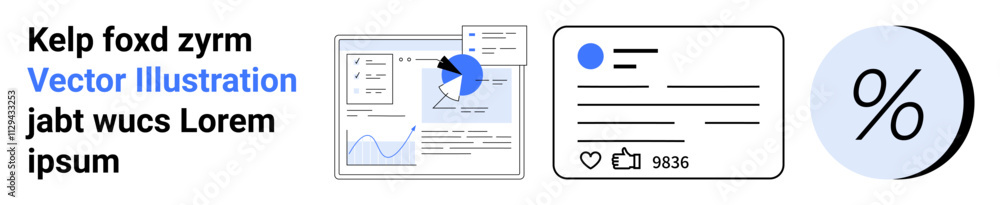 Text, data chart, pie graph, social media card, and percentage icon. Ideal for business, finance, marketing, analytics, digital campaigns, presentations infographics Landing page Text, data chart, pie graph, social media card, and percentage icon. Ideal for business, finance, marketing, analytics, digital campaigns, presentations infographics Landing page