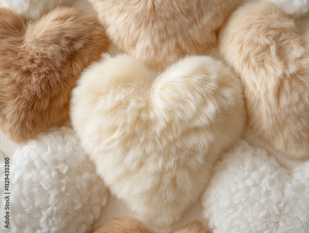 Assortment of plush hearts in varied hues of beige for gentle background Assortment of plush hearts in varied hues of beige for gentle background