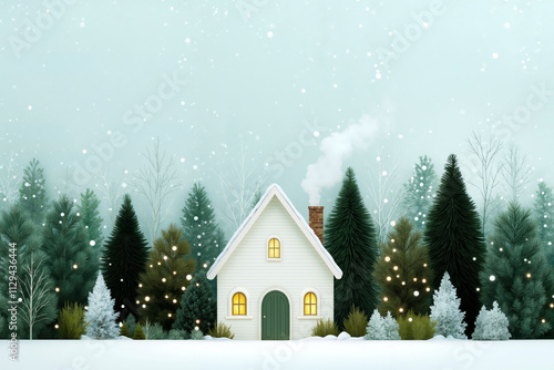 Wallpaper Mural A small white house in the middle of a snowy forest Torontodigital.ca