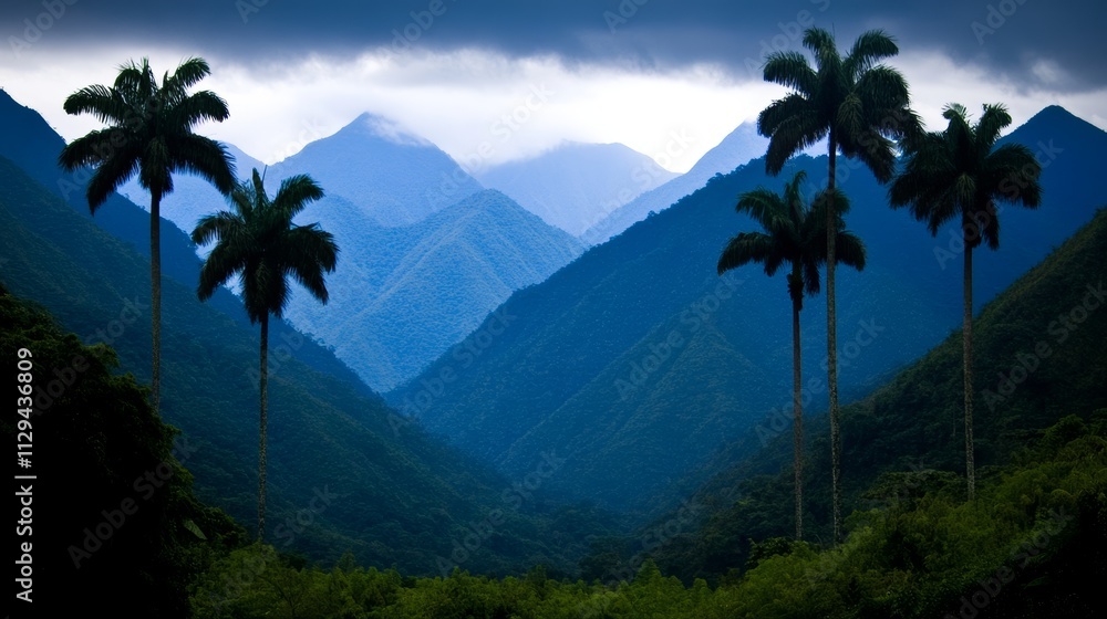 Majestic mountains rise proudly, adorned with swaying palm trees against a vibrant blue sky, creating a scene of tranquil beauty and adventure. Majestic mountains rise proudly, adorned with swaying palm trees against a vibrant blue sky, creating a scene of tranquil beauty and adventure.
