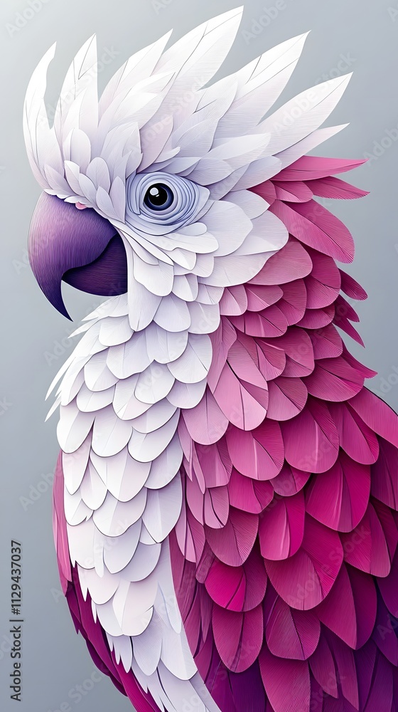 Obraz premium Macaw with Flowers, Formed With Paper Cut Art, Abstract Image, Texture, Pattern Background, Wallpaper, Cover and Screen of Smartphone, PC, Laptop, 9:16 and 16:9 Format