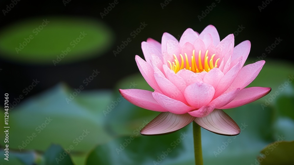 A delicate pink flower unfolds its petals gracefully, floating serenely on the shimmering water, creating a picturesque scene of tranquility and beauty. A delicate pink flower unfolds its petals gracefully, floating serenely on the shimmering water, creating a picturesque scene of tranquility and beauty.