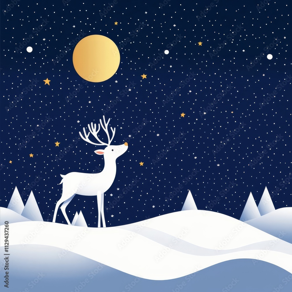 A serene winter scene with a white deer. A serene winter scene with a white deer.