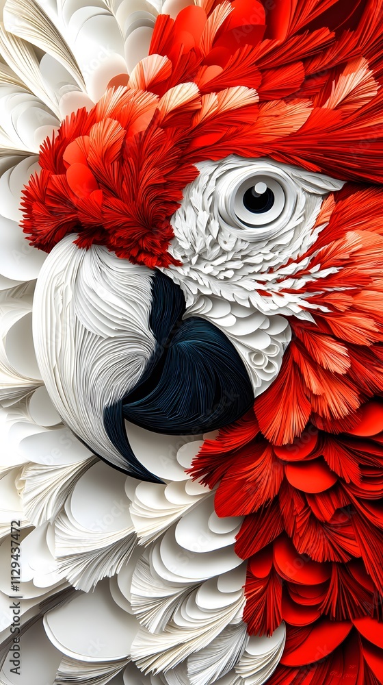 Fototapeta premium Macaw with Flowers, Formed With Paper Cut Art, Abstract Image, Texture, Pattern Background, Wallpaper, Cover and Screen of Smartphone, PC, Laptop, 9:16 and 16:9 Format