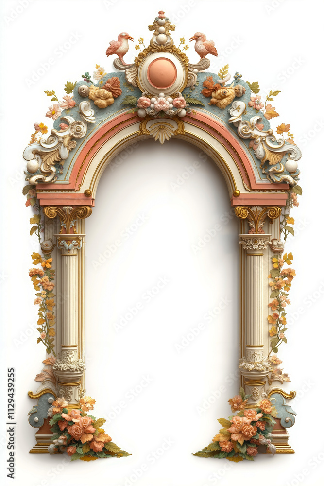 Obraz premium An ornate archway with flowers and birds on it