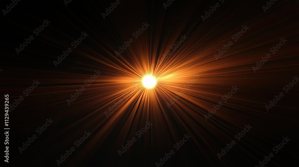 Bright orange light rays burst from central point on black background. Bright orange light rays burst from central point on black background.