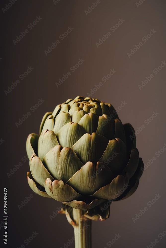 Obraz premium Close-up of a fresh artichoke against a neutral background.
