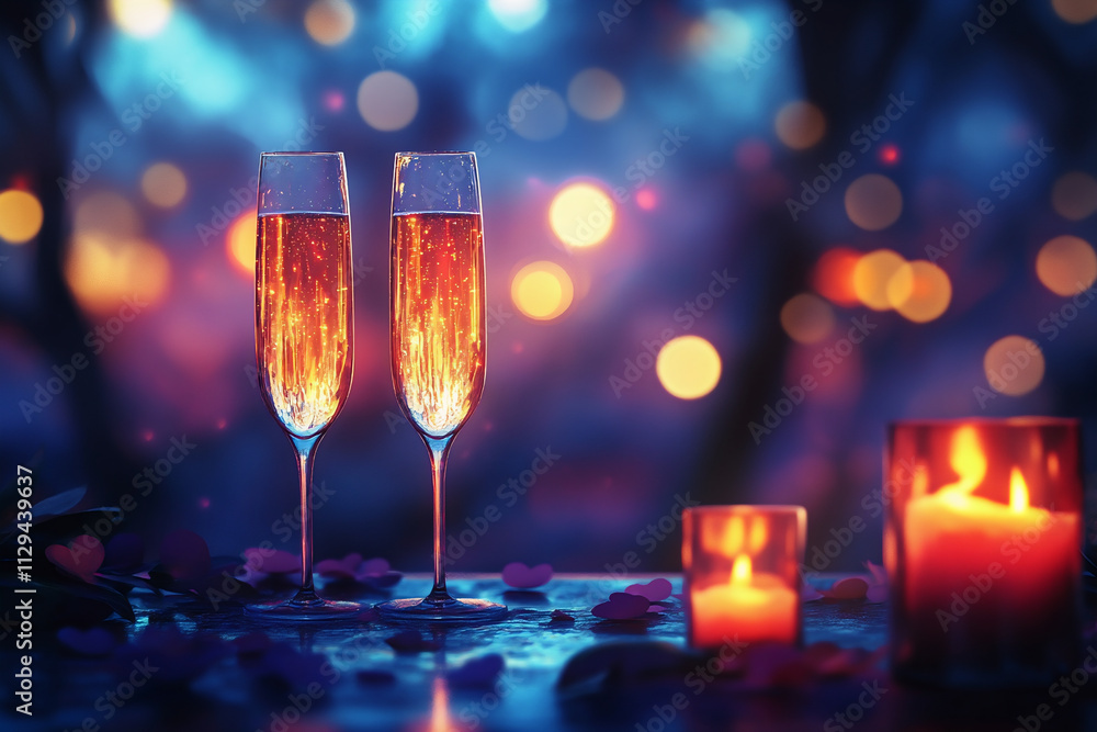 Romantic candlelight dinner table setup for couple. Concept for valentine's day and date Romantic candlelight dinner table setup for couple. Concept for valentine's day and date