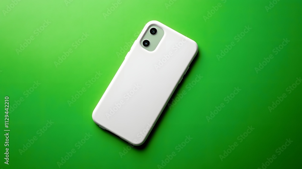 A white smartphone case with a matte texture displayed on a vivid green background. A white smartphone case with a matte texture displayed on a vivid green background.