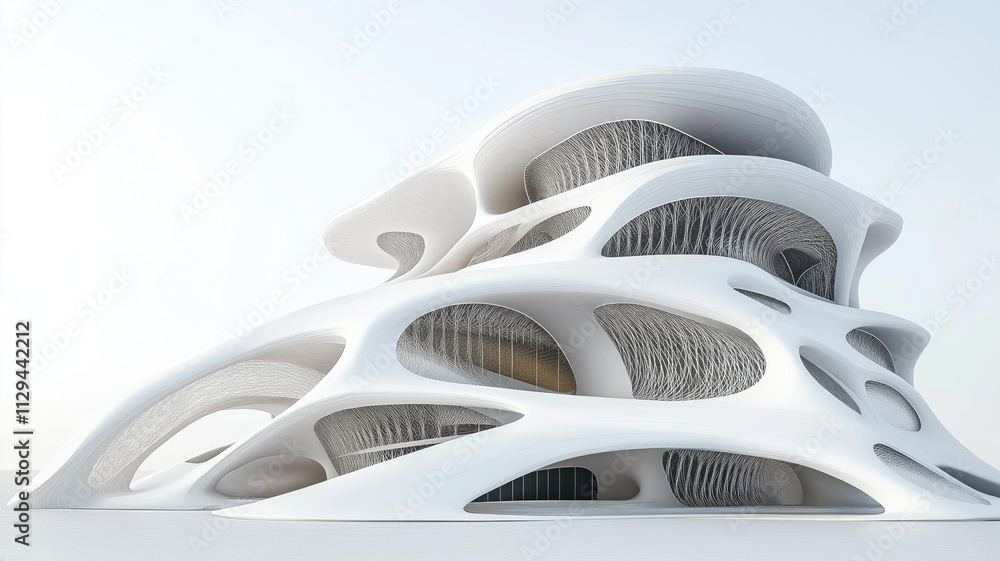 Futuristic White Background with Visionary Organic Architectural Forms. Futuristic White Background with Visionary Organic Architectural Forms.