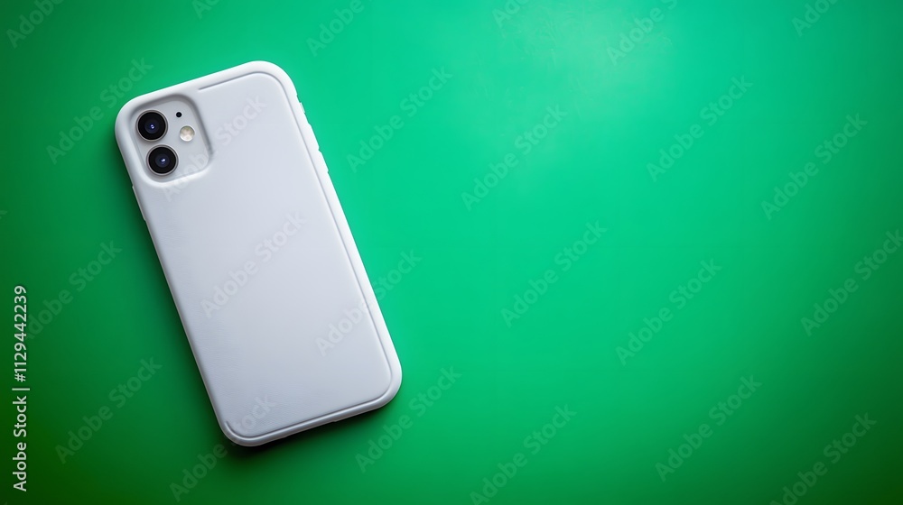 A white smartphone case with a matte texture displayed on a vivid green background. A white smartphone case with a matte texture displayed on a vivid green background.