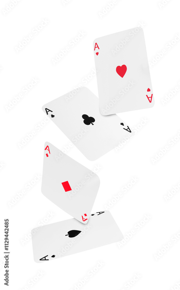 Four aces in air on white background. Poker and other card games Four aces in air on white background. Poker and other card games