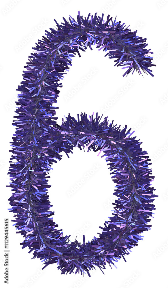 Shiny purple tinsel in number 6. 3d rendering. Shiny purple tinsel in number 6. 3d rendering.