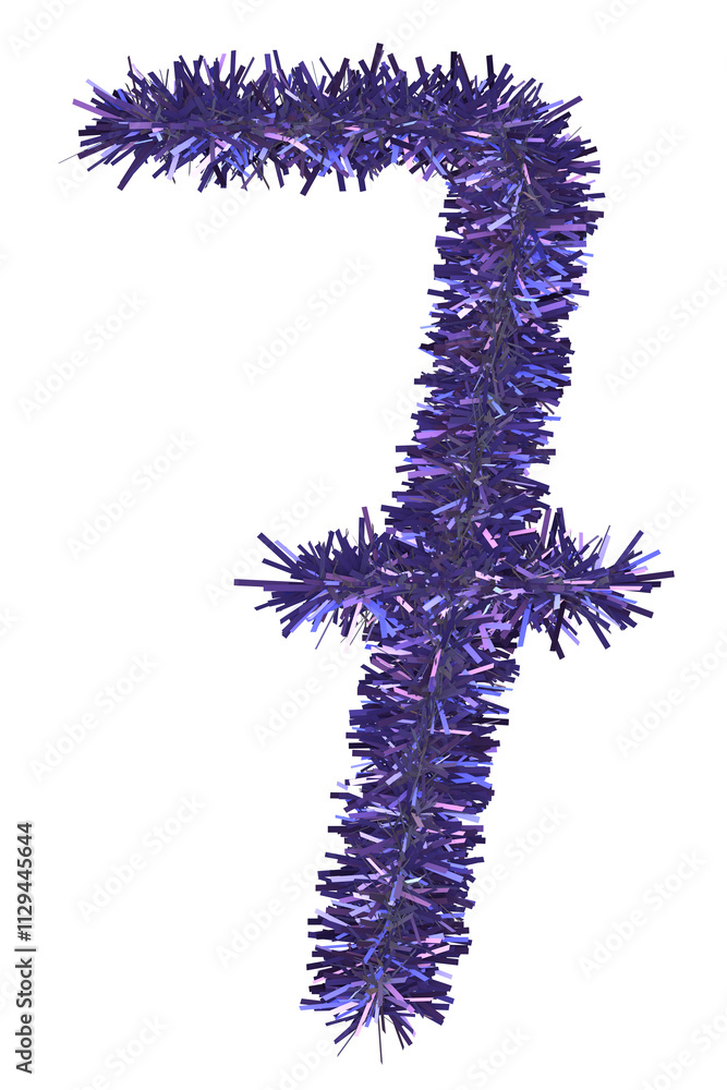 Shiny purple tinsel in number 7. 3d rendering. Shiny purple tinsel in number 7. 3d rendering.