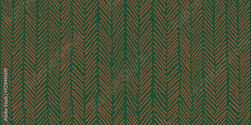 Knitted Christmas seamless texture. Trendy background in Green and Red colors. Abstract endless pattern with hand drawn stripes
