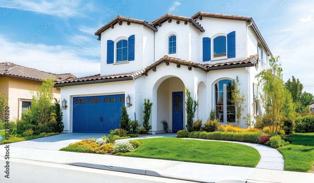 Fototapeta premium two story california house model, new home concept, copy space 