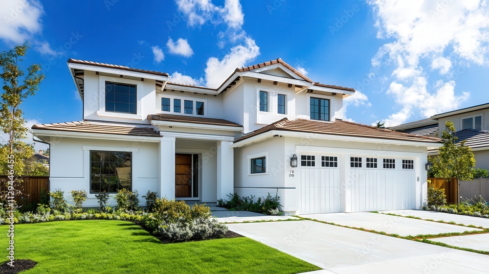two story california house model, new home concept, copy space two story california house model, new home concept, copy space