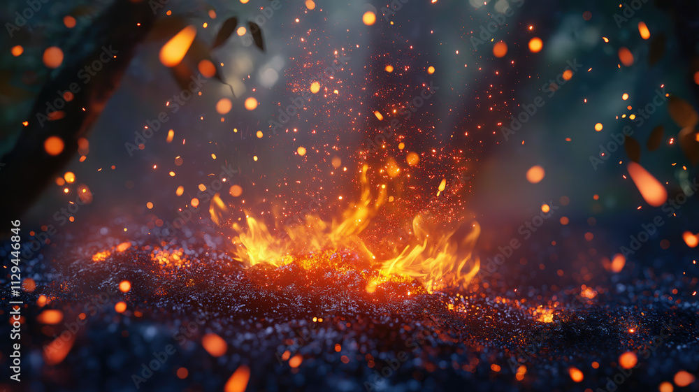 Glowing Embers and Flames in a Fire Pit. Generative AI image Glowing Embers and Flames in a Fire Pit. Generative AI image