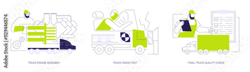 Truck production line abstract concept vector illustrations.