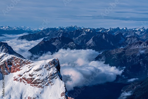 Panoramic view of the Tyrol and Bavarian Alps, Germany..Panoramic view of the Tyrol and Bavarian Alps, Germany. photo