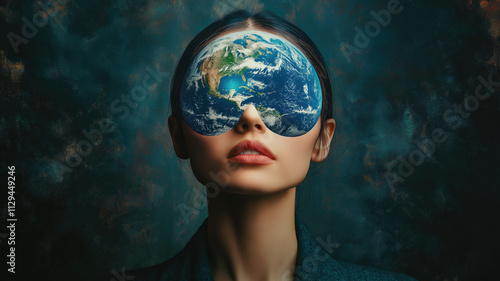 Intriguing collage of woman and Earth imageries. Generative AI image photo