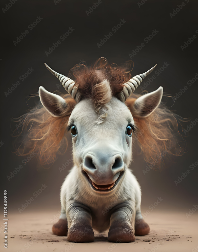 cutest Capricorn baby around beautiful dark grey gradient background. Digital artwork. Ai generated