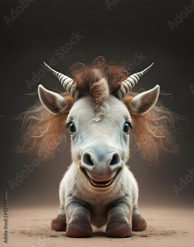Obraz na płótnie cutest Capricorn baby around beautiful dark grey gradient background. Digital artwork. Ai generated w salonie