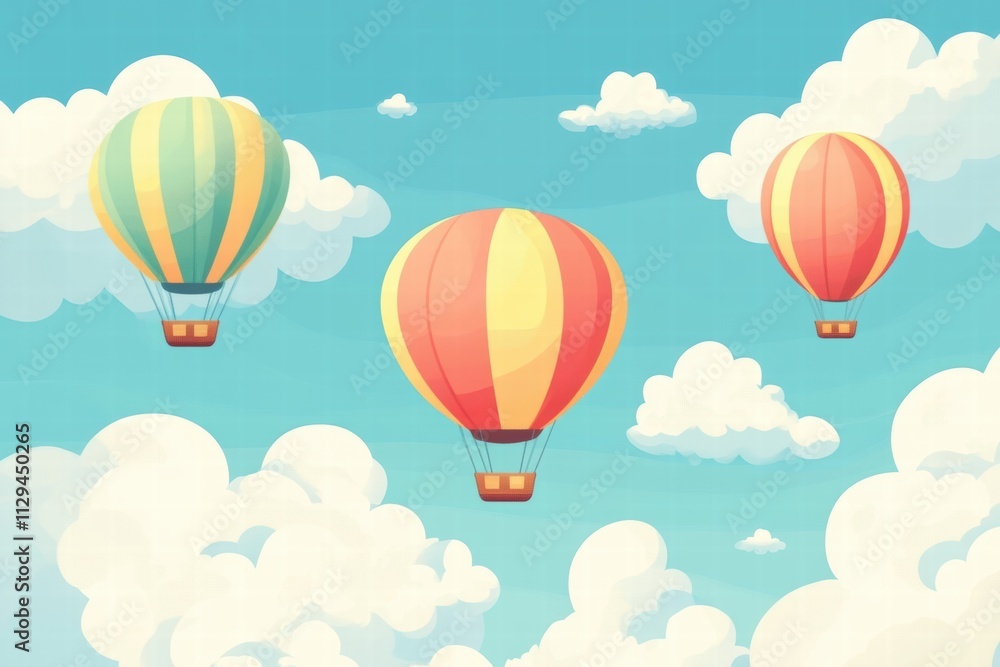 Naklejka premium Brightly colored hot air balloons floating in a clear blue sky with fluffy clouds during daytime