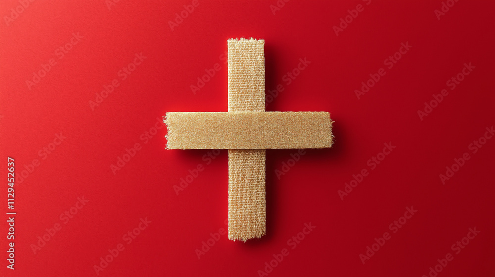 Band-aid in the shape of a cross Symbolizing healing, medical icon Band-aid in the shape of a cross Symbolizing healing, medical icon
