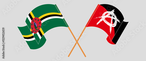 Crossed and waving flags of Dominica and Anarchy. Vector illustration