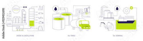 Oil refinery abstract concept vector illustrations.